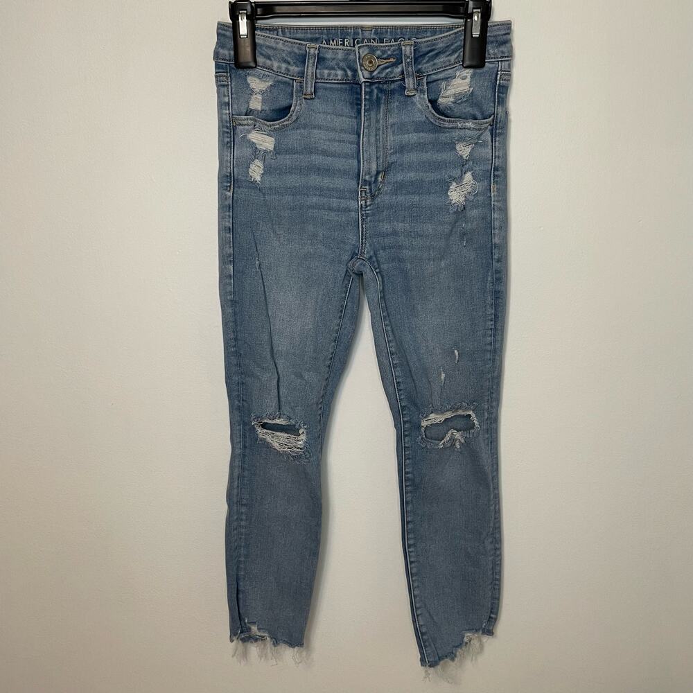 American Eagle Crop Jegging 6R Womens Distressed Raw Hem High Rise Denim Casual